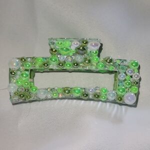 Green Beaded Hair Clip